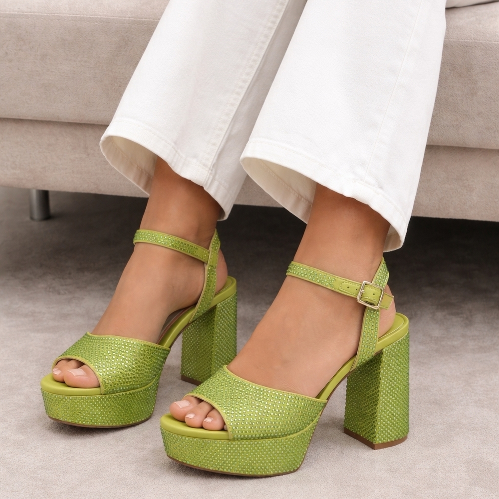 ANTONIO MELANI Lime Green Crystal Platform Sandals - Picture 2 of 15